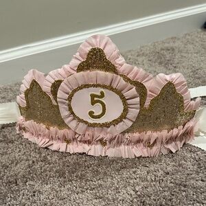 Pink & Gold Birthday Crow. with Number 5